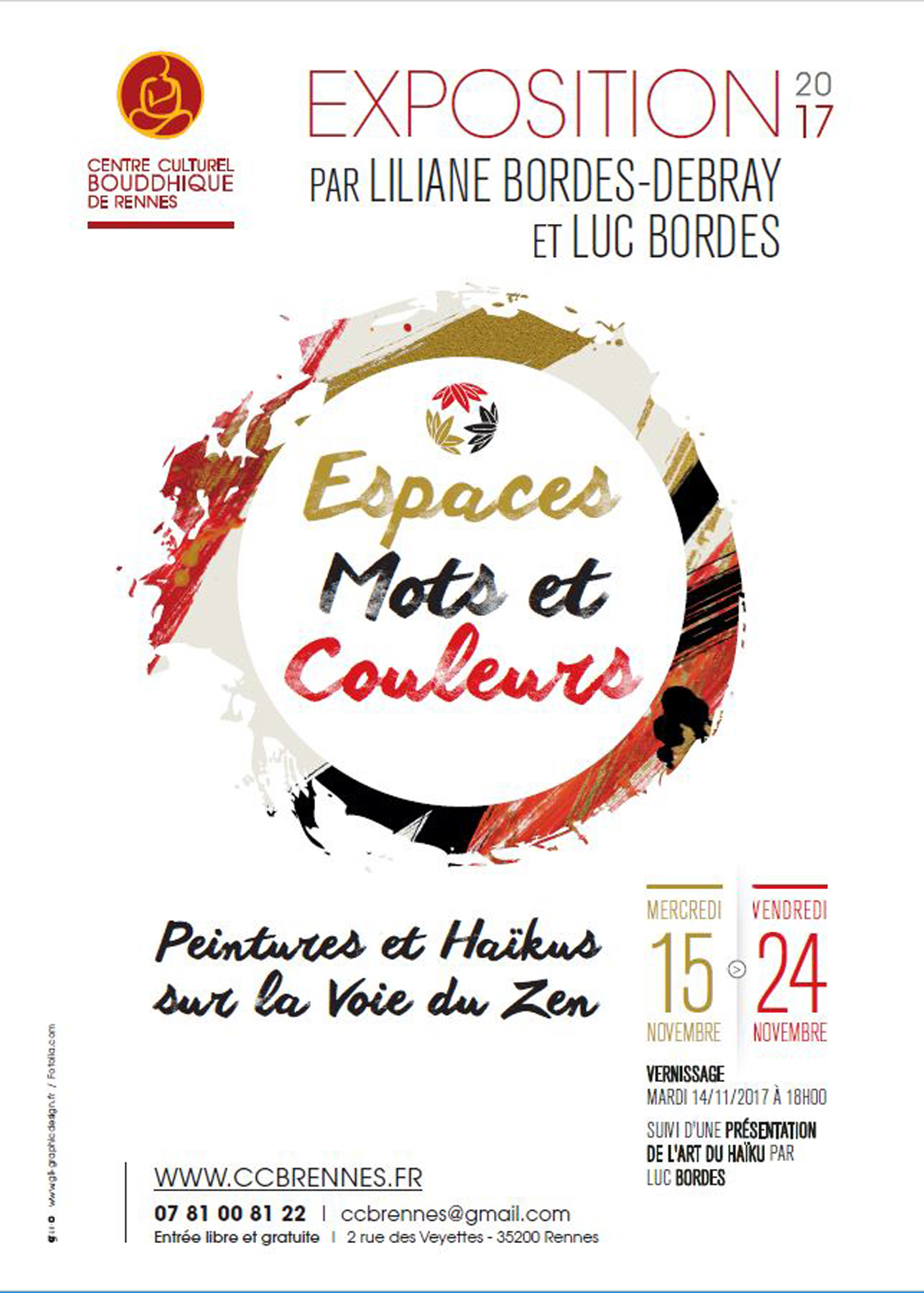 Exposition "Espaces, mots et couleurs", peinture et haïkus sur la Voie du zen.