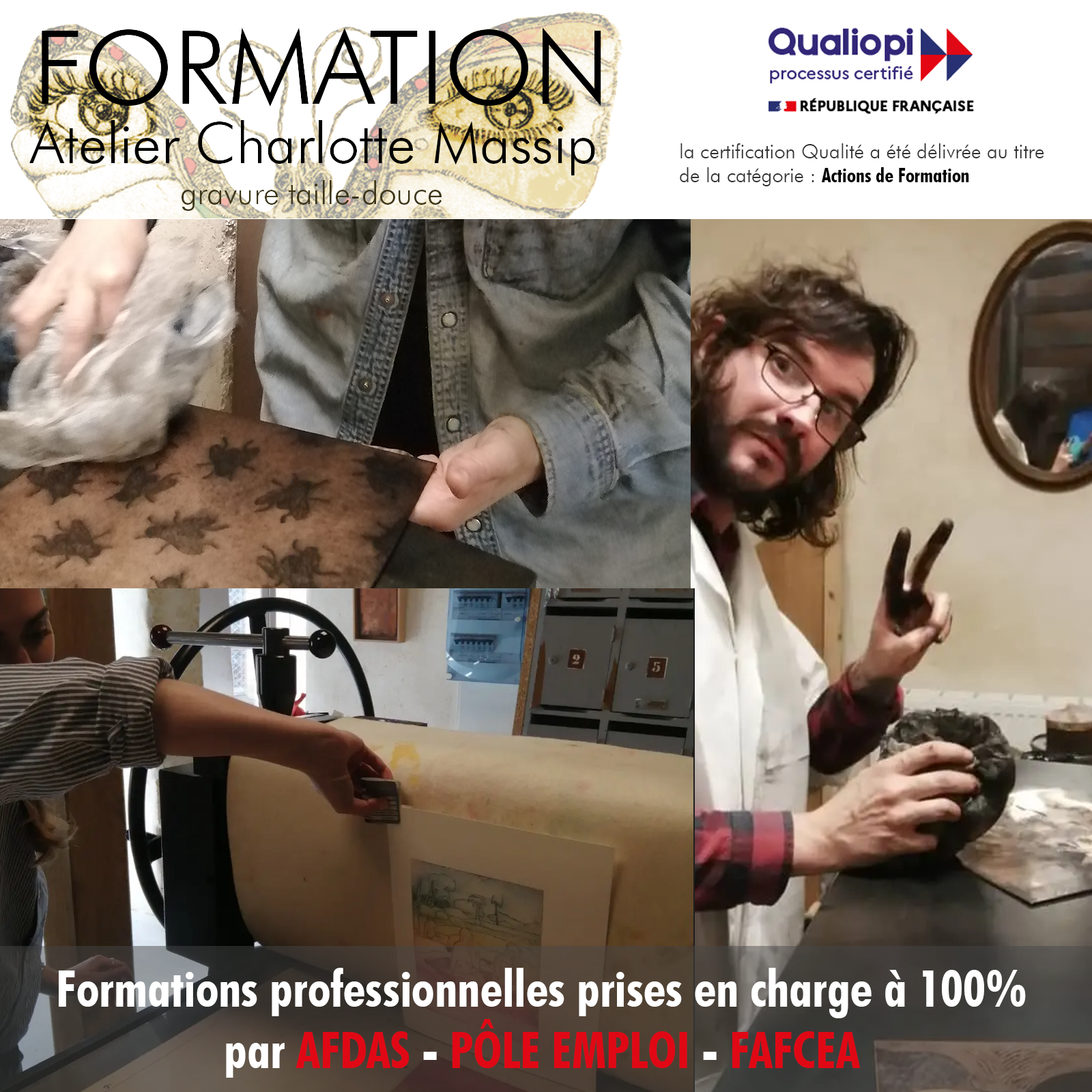 FORMATION PROFESSIONNELLE EN  GRAVURE TAILLE-DOUCE - Charlotte Massip- AFDAS-POLE EMPLOI