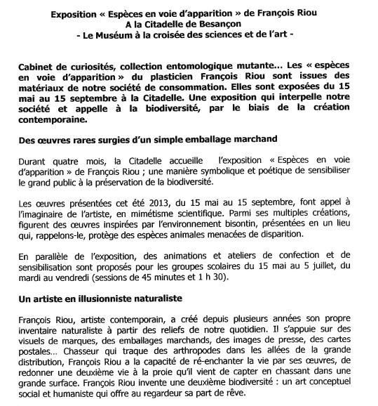 Espèces en voie d'apparition de François Riou