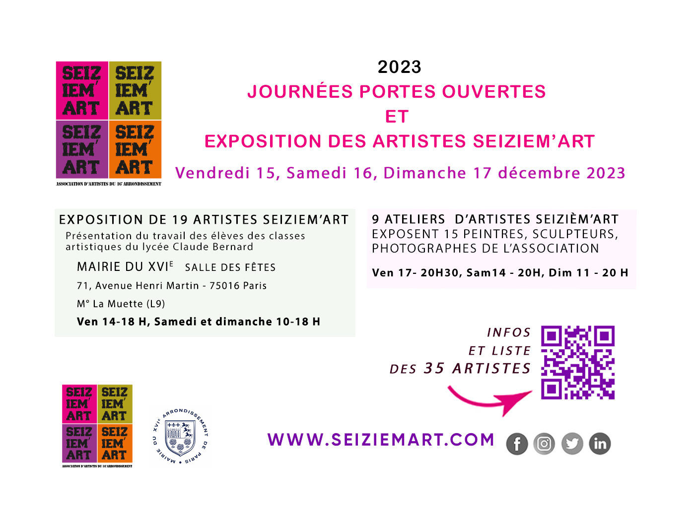 Journées portes ouvertes des ateliers et exposition collectives des artistes du 16e arr Seiziem'Art