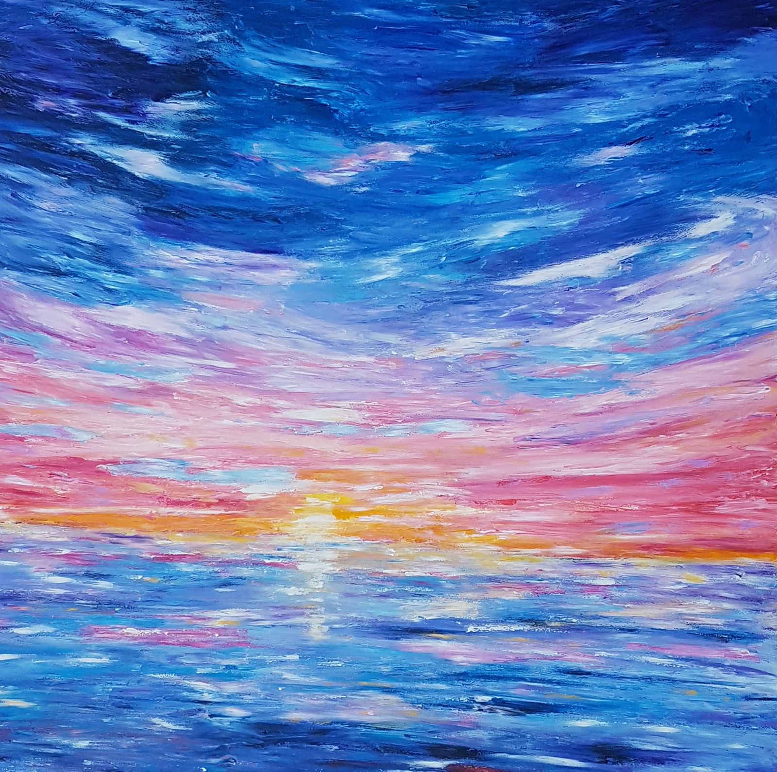 grand-tableau-100x100-abstrait-sunset-coucher-soleil-ocean-bleu-rouge-audrey-chal