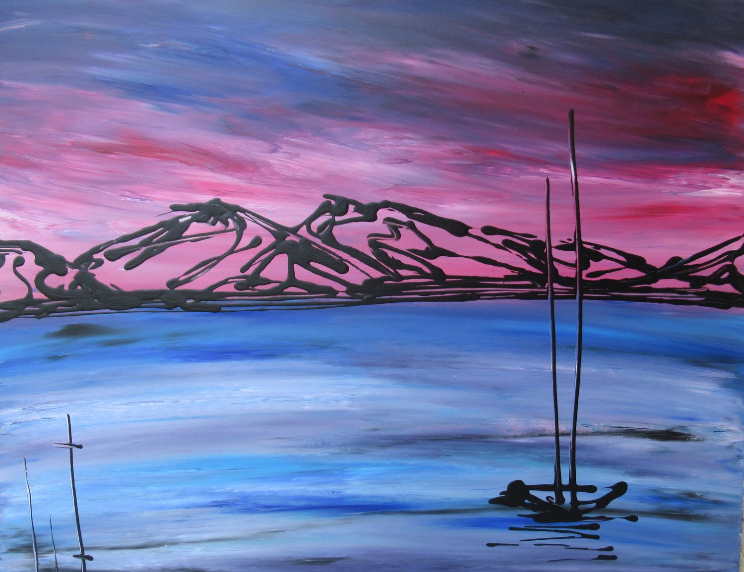 tableau-abstrait-bateau-ocean-charente-maritime-rose-violet-bleu-voilier-montagne