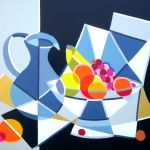 La grande corbeille de fruits fond bleu noir 100X81 2016 par JEAN-PIERRE BORDERIE