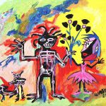 Tribute to Basquiat Boy and Dog and Atomic Black dancer Girl Painting par Wabyanko