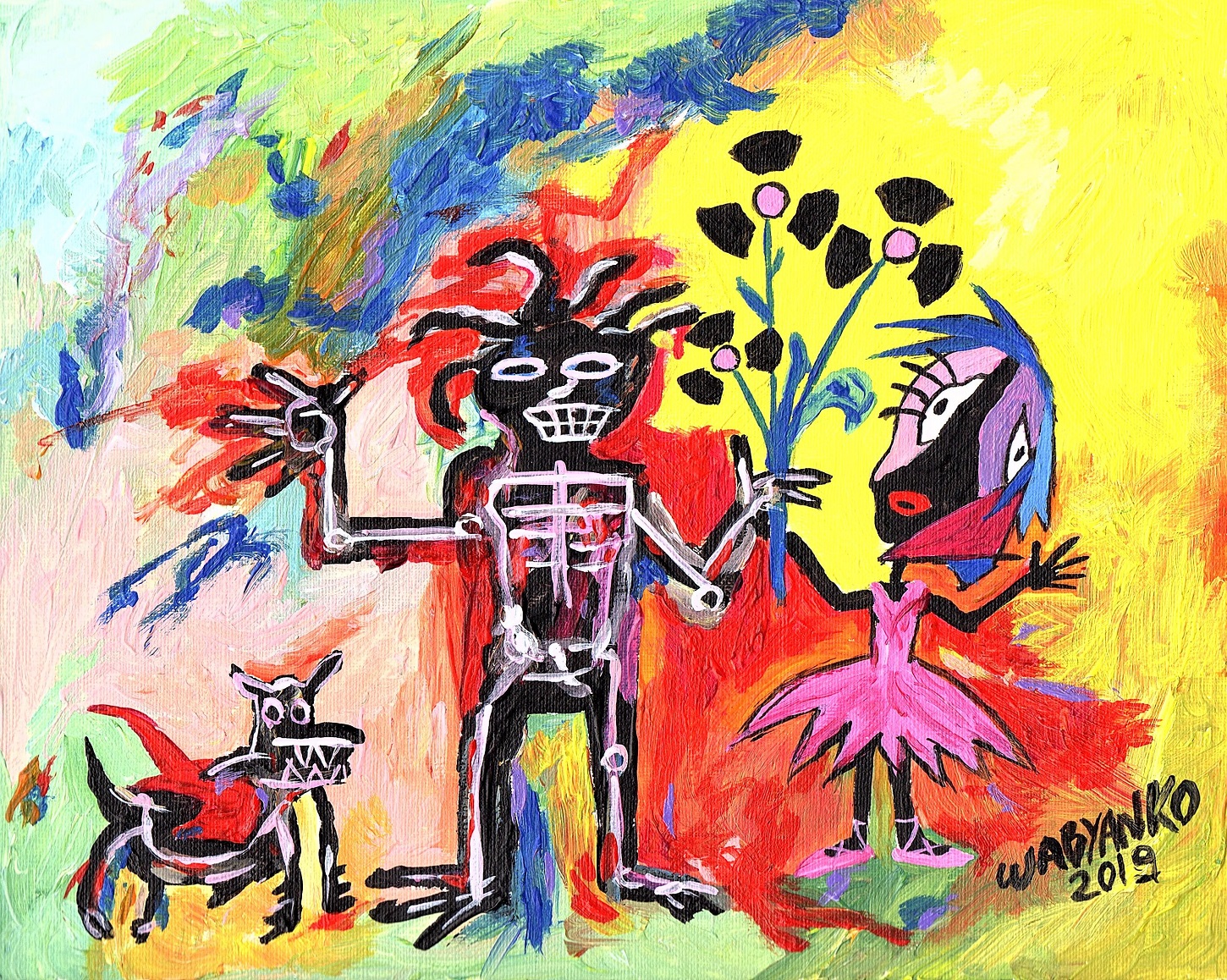 tribute-to-basquiat-boy-and-dog-and-atomic-black-dancer-girl-painting